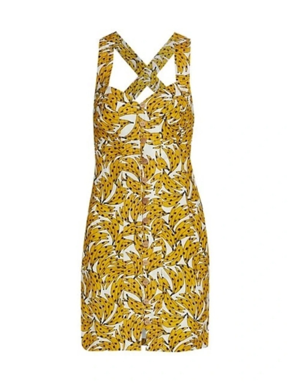 FARM Rio White Spotted Bananas 100% Linen Mini Dress M
